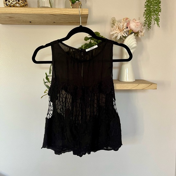 Acemi 100% cotton black tank top with lace cutout details - Picture 1 of 4
